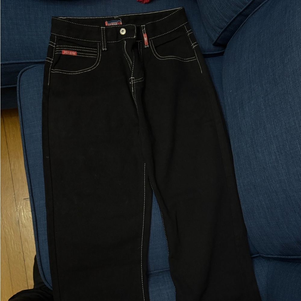 Denim/Cotton, Black JNCO style Jeans, White dragon